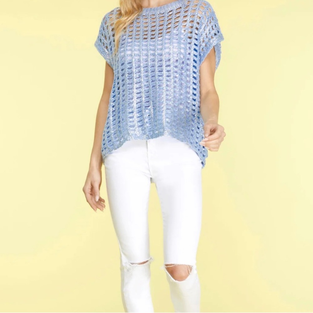 MOD Crochet Knit Metallic Sweater in Light Blue - Picture 6 of 10